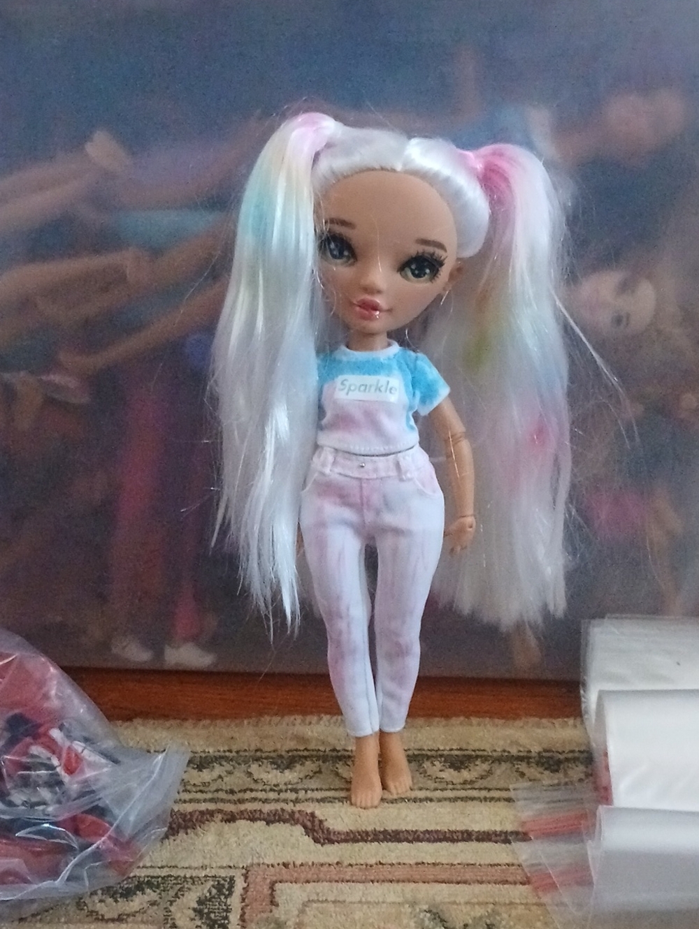 Rainbiw High Sparkle Pastel Twin-Tail Fashion Doll - Pink & Blue Outfit
